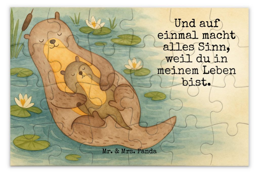 Mr. & Mrs. Panda Puzzle Otter Kind Design 24 Teile - Weiß - Geschenk, Baby, 300, Geburt, 1000, Familie, Mama, 1500, Mutter, Puzzlespiel, 2000