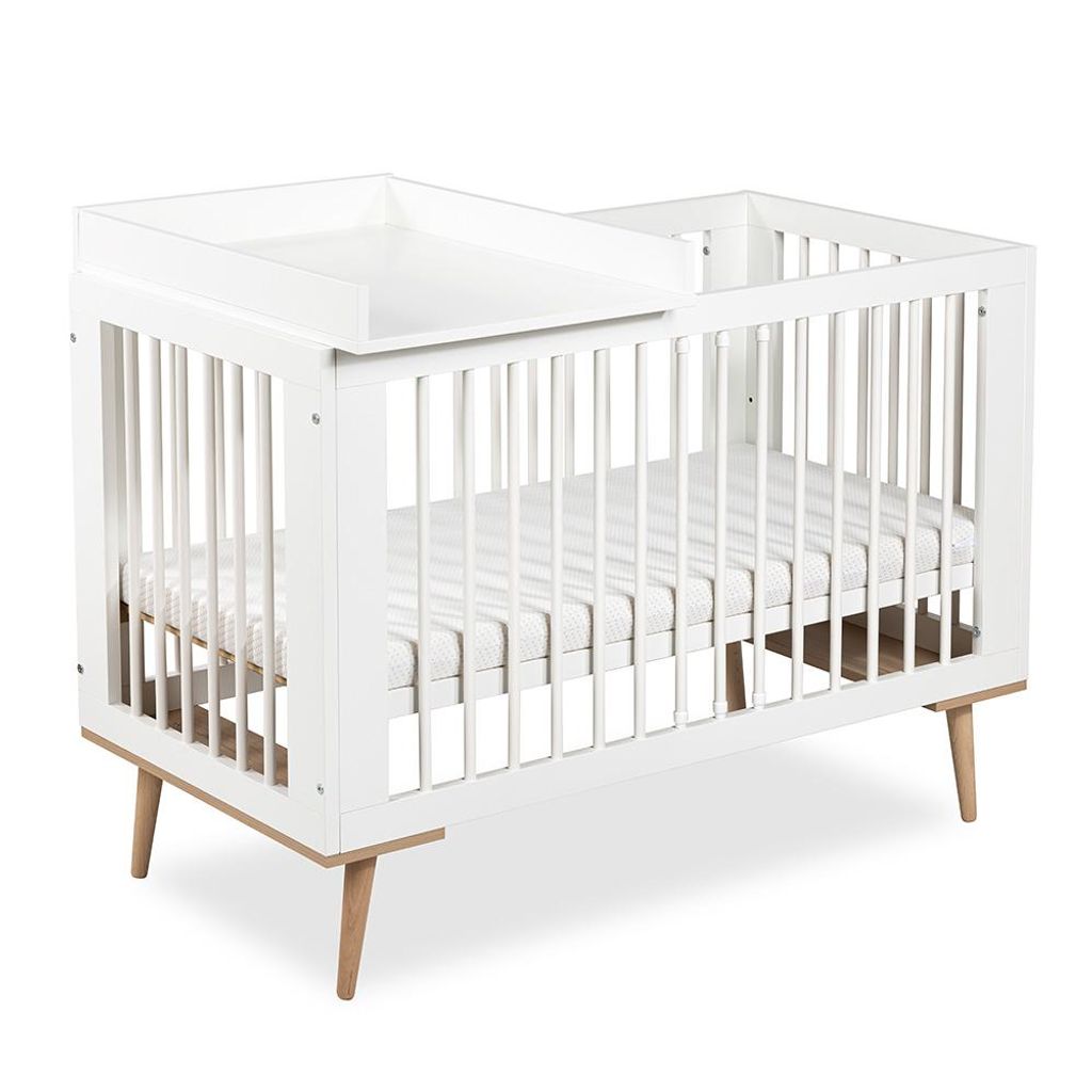 Wickelaufsatz für Babybett 120x60 cm | Weiße Wickelplatte für Gitterbett | Platzsparender Wickeltisch Aufsatz | Stabile Baby Wickelstation