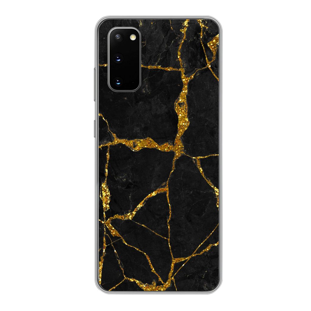 MuchoWow Handyhülle Schutzhülle Hülle für Samsung Galaxy S20 Marmor - Gold - Schwarz - Marmoroptik - Glitter Silikon Softcase Handy Hülle - ...