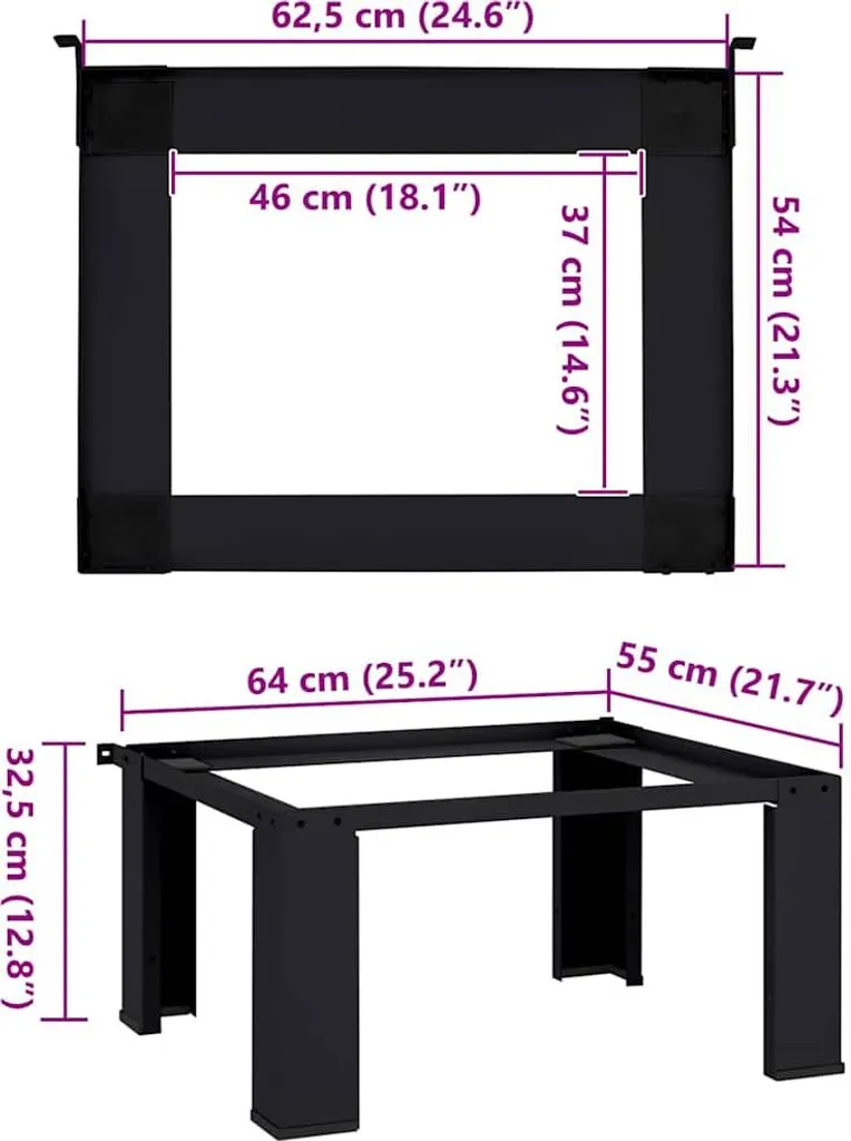 Socle de lave-linge surélevé vidaXL en acier noir - Support ergonomique 64cm