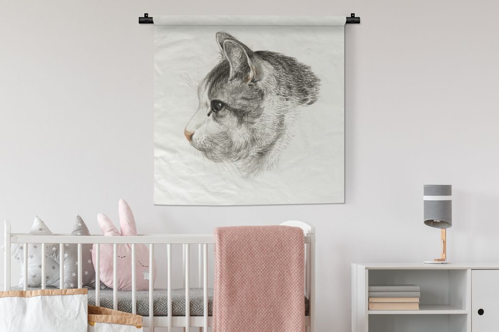 MuchoWow Wandteppich Wandbehang Kopf einer Katze, nach links - Gemälde von Jean Bernard 90x90 cm Tapisserie Dekoration Wandtuch - Wandaufhänger