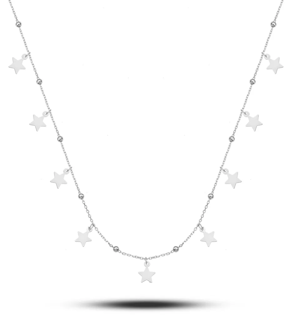 Collier en Argent 925 Rhodié avec Étoiles pour Femme Style Raffiné 45cm