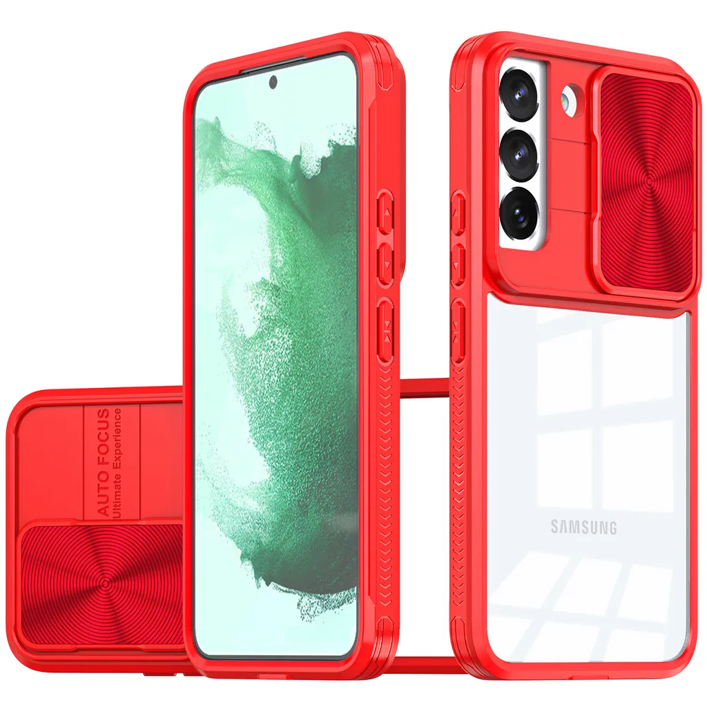 Custodia Galaxy S22 5G Rossa con Protezione Fotocamera Scorrevole