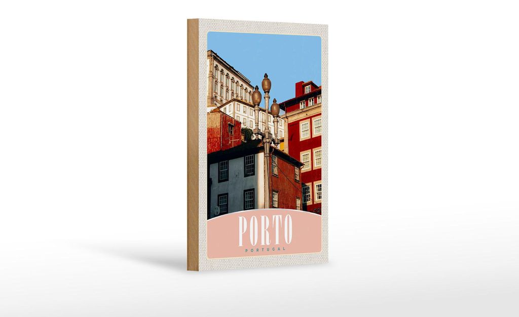 Holzschild Reise 12x18 cm Porto Portugal Europa Stadt Haus