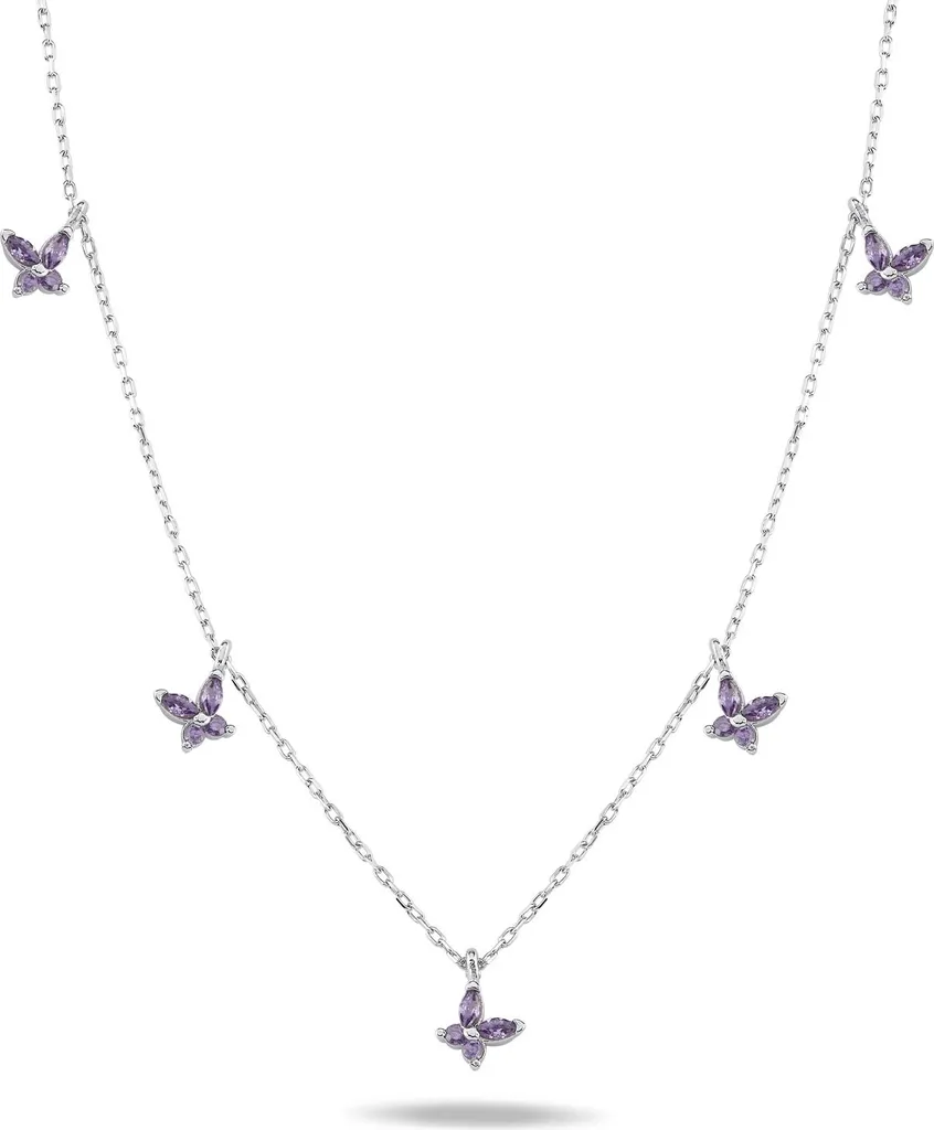 Collier en argent 925 femme avec pendentif papillon violet rhodié