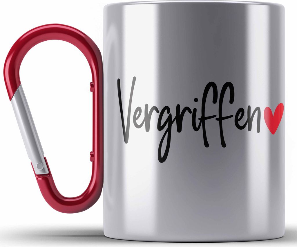 Trendation - Edelstahl Tasse Karabiner Vergirffen Geschenk Valentinstag Geschenkidee für Freund oder Freundin (Rot)