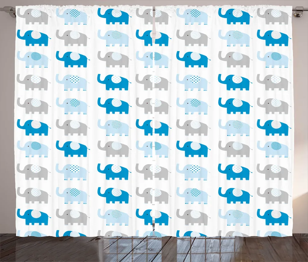 Rideau Décoratif Bébé Éléphant pour Chambre et Salon 280x225 cm Bleu