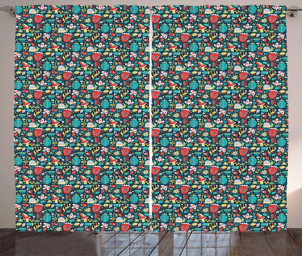 Tenda Camera Letto ABAKUHAUS Multicolore - Decorazione Foglie 280x175 - 1