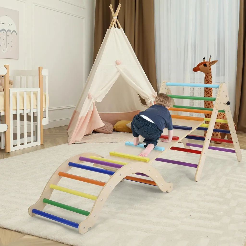 Triangle d'escalade pliable bois : la solution motricité enfant 3-7 ans