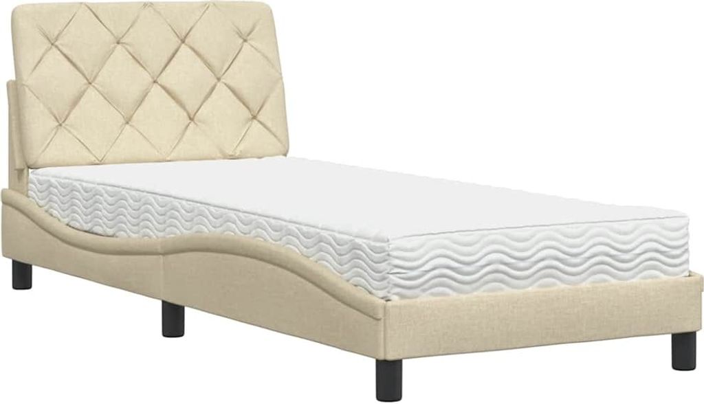 "2026 Aktion"Einzelbett/Jugendbett ️Hochwertiges - Erwachsene/r / Kind - Bett mit Matratze Creme 80x200cm Stoff - Klassische Betten NeuMöbel272582