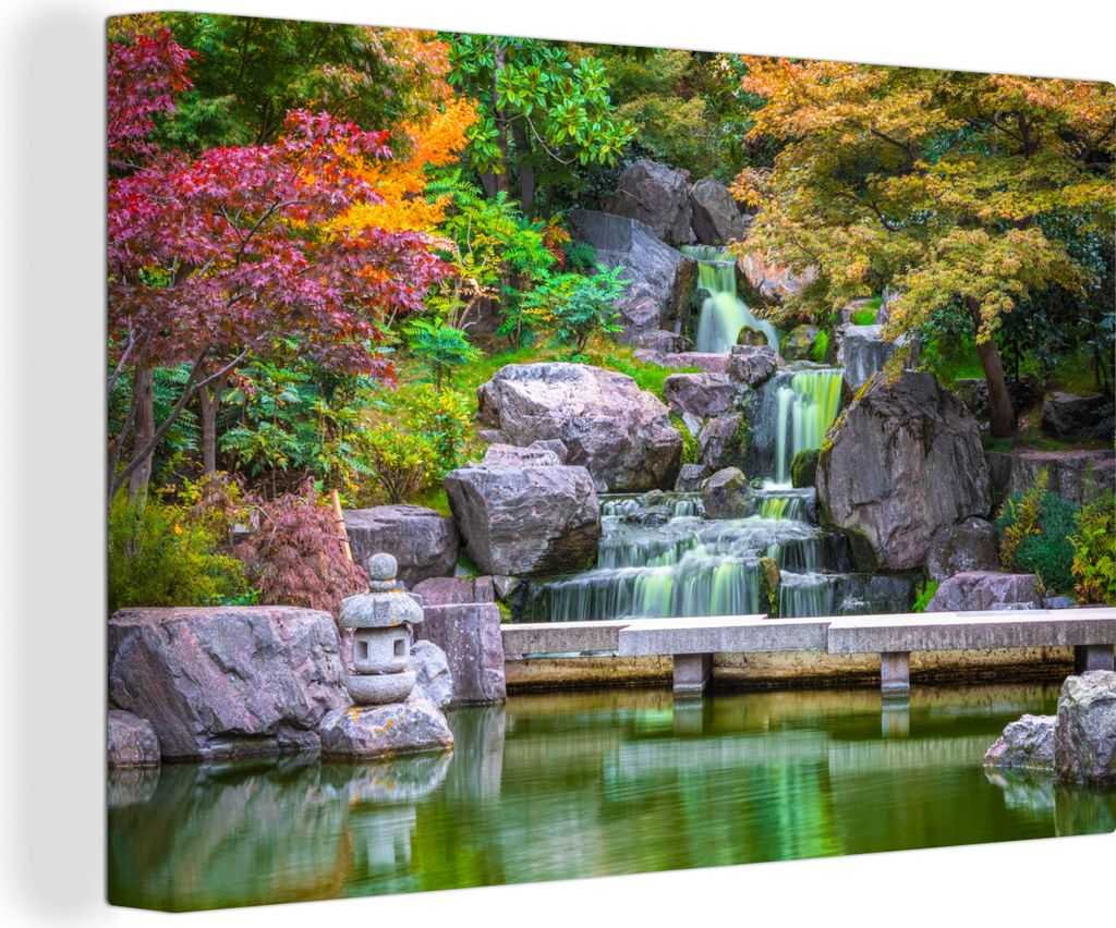 OneMillionCanvasses - Leinwandbilder - 140x90 cm, Steine - Wasser - Bäume - Japanisch - Botanisch, Wandbilder Kunstdruck Wanddekoration - Foto a...