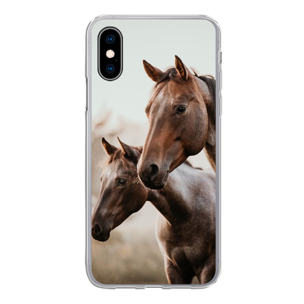 MuchoWow Handyhülle Schutzhülle Hülle für iPhone X Pferde - Natur - Braun Silikon Softcase Handy Hülle - Handyhülle