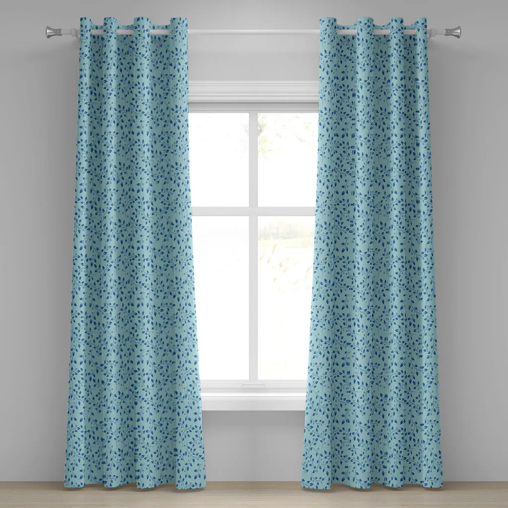 ABAKUHAUS Tenda con occhielli, motivo decorativo blu con silhouette, ispirazione rustica alla vita di campagna con bacche, tende decorative a 2 pannelli, 280 cm x 175 cm, blu azzurro