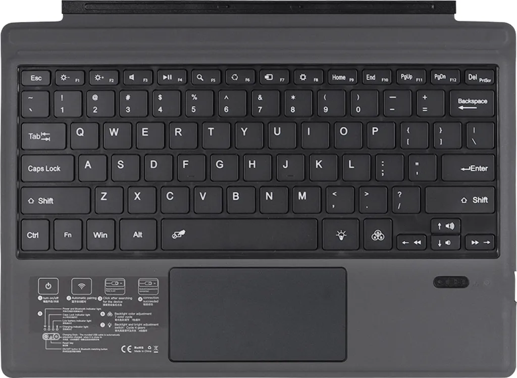 Clavier sans fil Bluetooth rétroéclairé pour Microsoft Surface Pro 7/6/5
