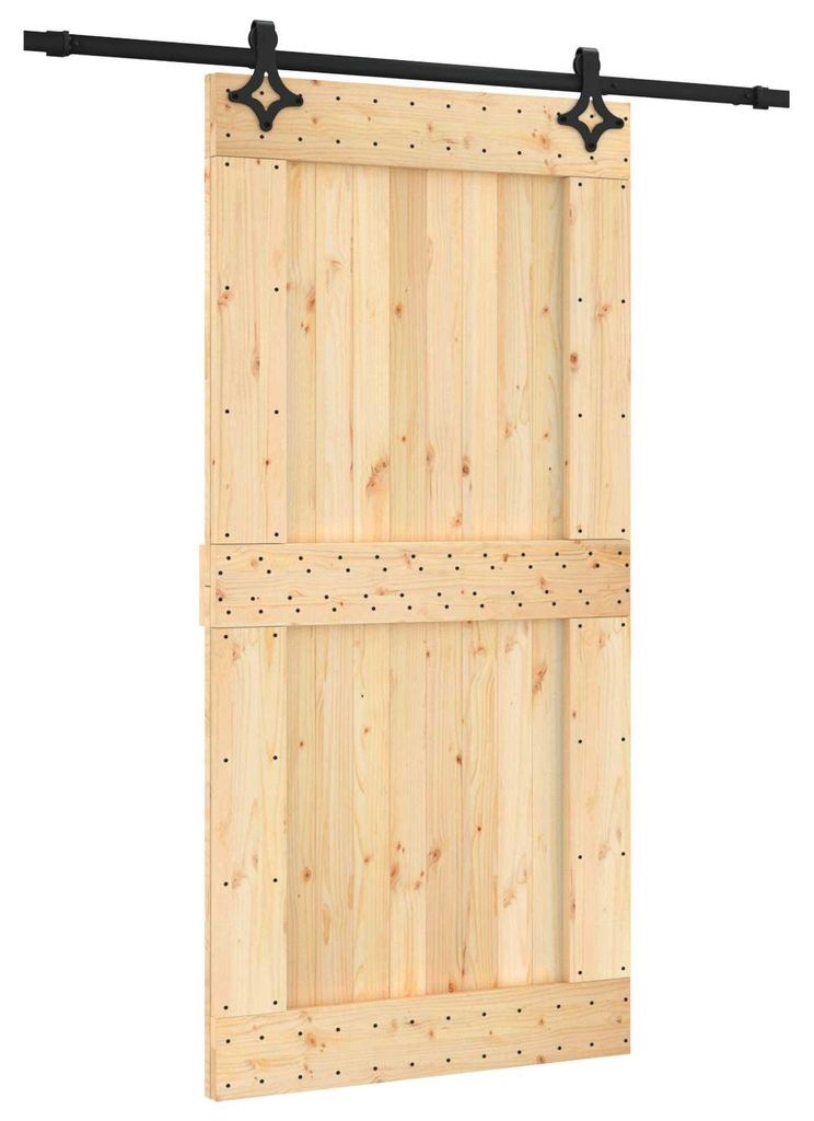 Schiebetür Natürlich und Schwarz 100 x 210 cm Massivkiefer