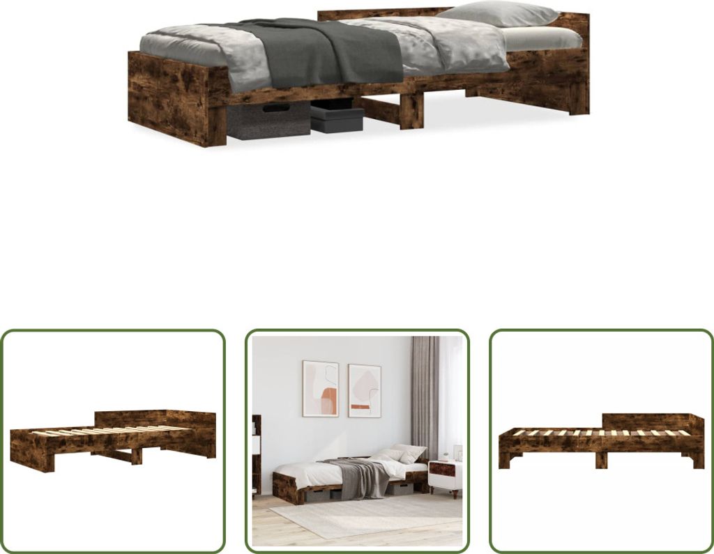 The Living Store Bettgestell Räuchereiche 75x190 cm Holzwerkstoff