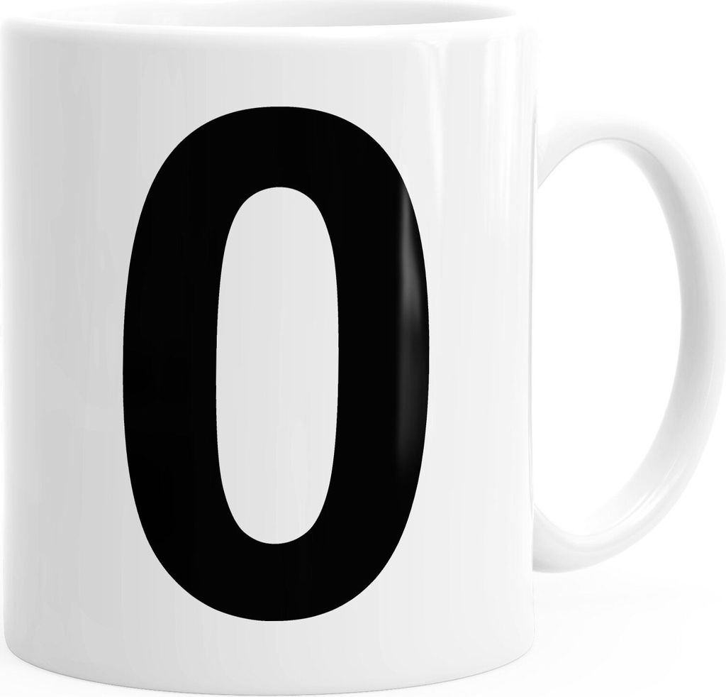 Kaffee-Tasse Buchstaben Buchstabe Arial Bold glänzend Kaffeetasse Teetasse Keramiktasse MoonWorks 0 weiß unisize
