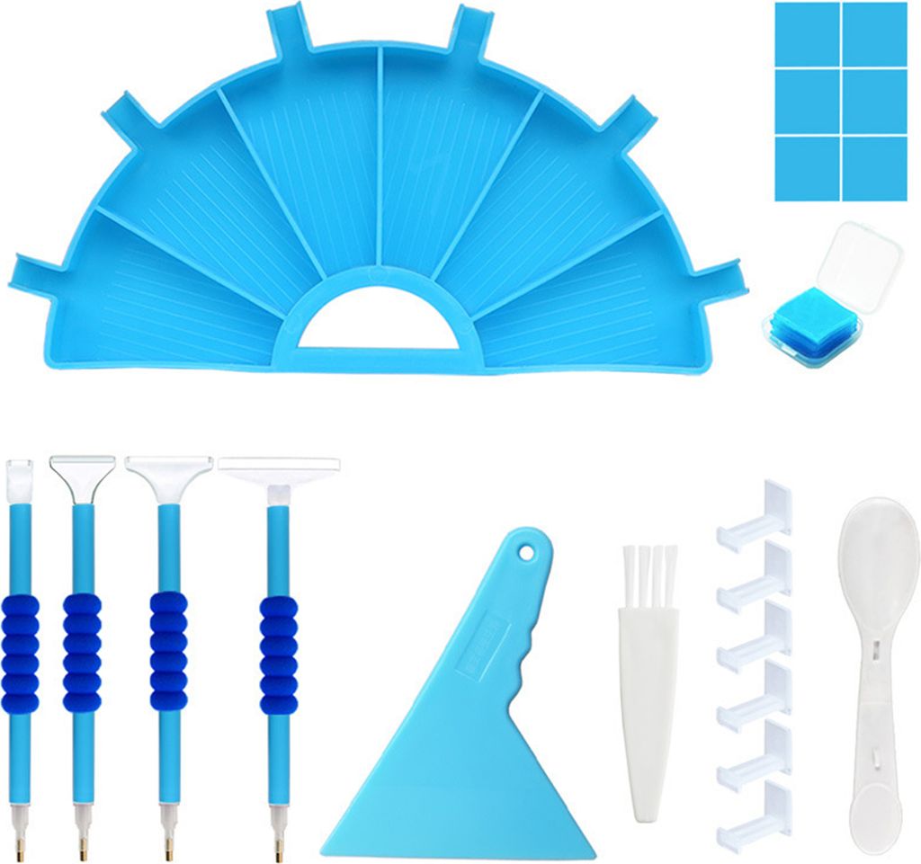 Lackbohrplatten Organizer 6 Schlitz-Lüfter-fanförmige Designmalereizeuge für Strassstiche Bohrer Set Diamond Art Nail Art-Blau