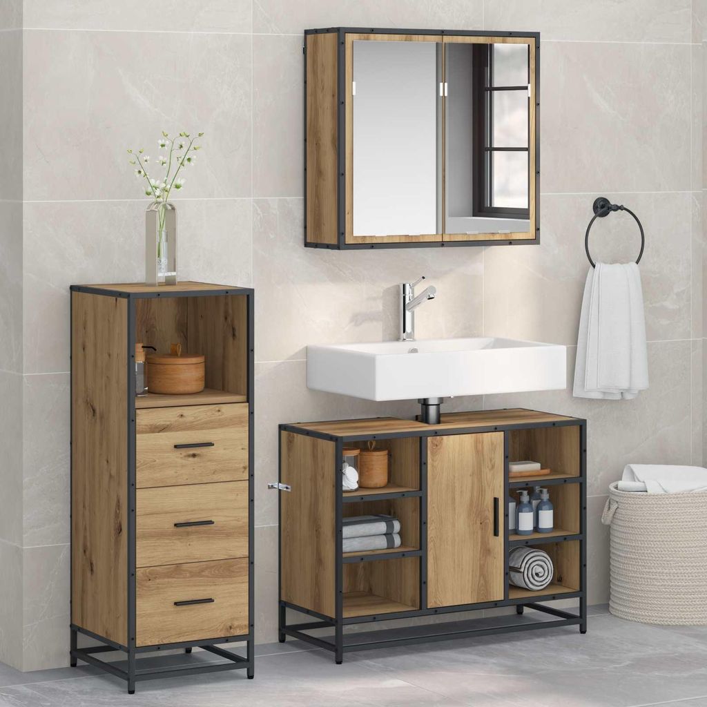 Maison Exclusive - Badezimmermöbel-Set mit Regal 3 pcs Artisan-Eiche Holzwerkstoff