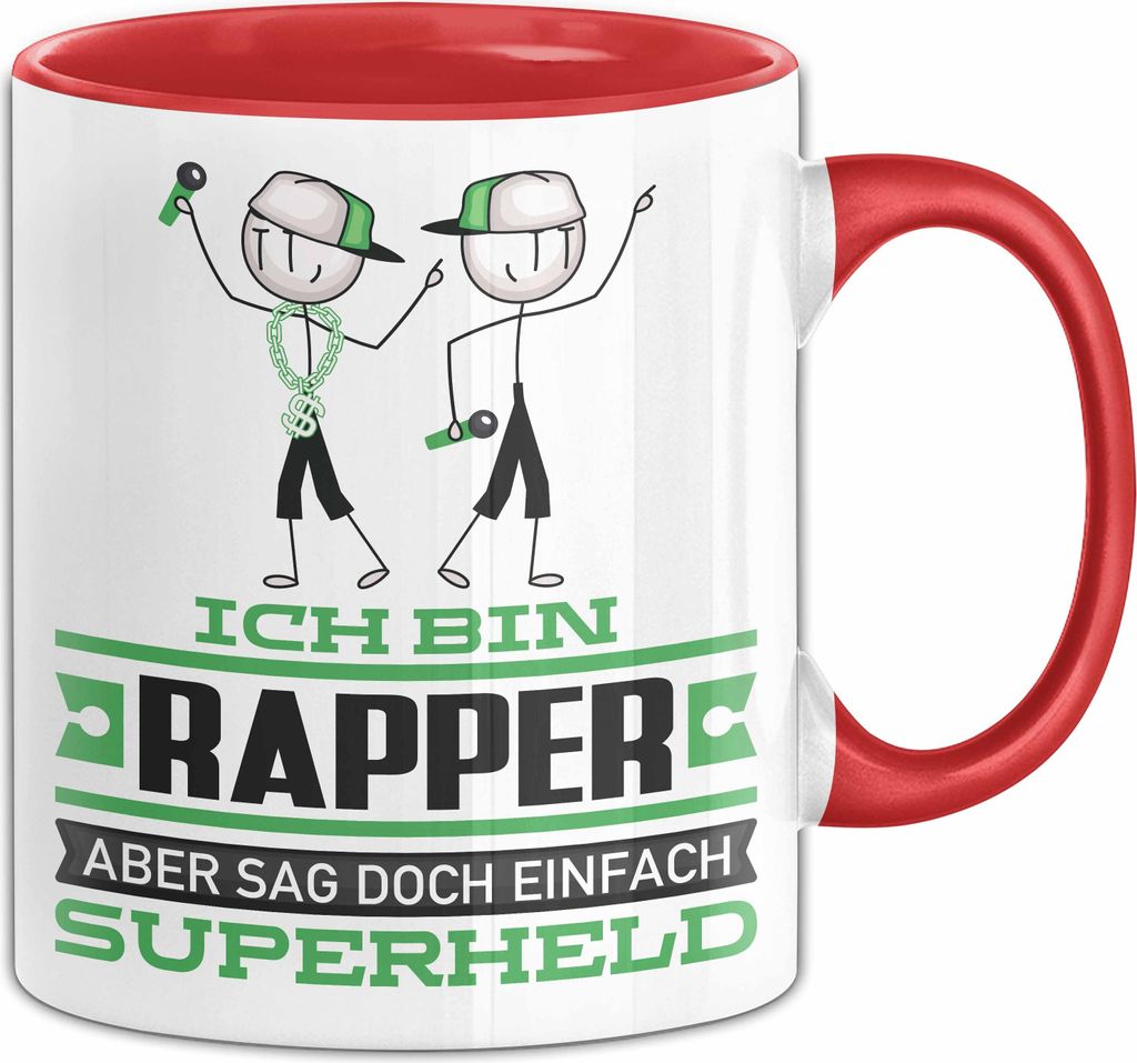 Rapper Geschenk Tasse Ich Bin Rapper Aber Sag Doch Einfach Superheld Lustige Geschenkdiee für Rapper Kaffee-Becher (Rot)