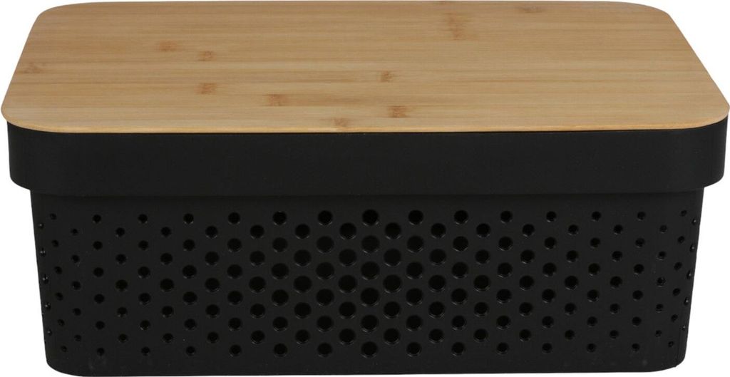 Aufbewahrungsbox mit Bambusdeckel 11L Aufbewahrungskiste Allzweckbox Dekoration , Farbe:schwarz