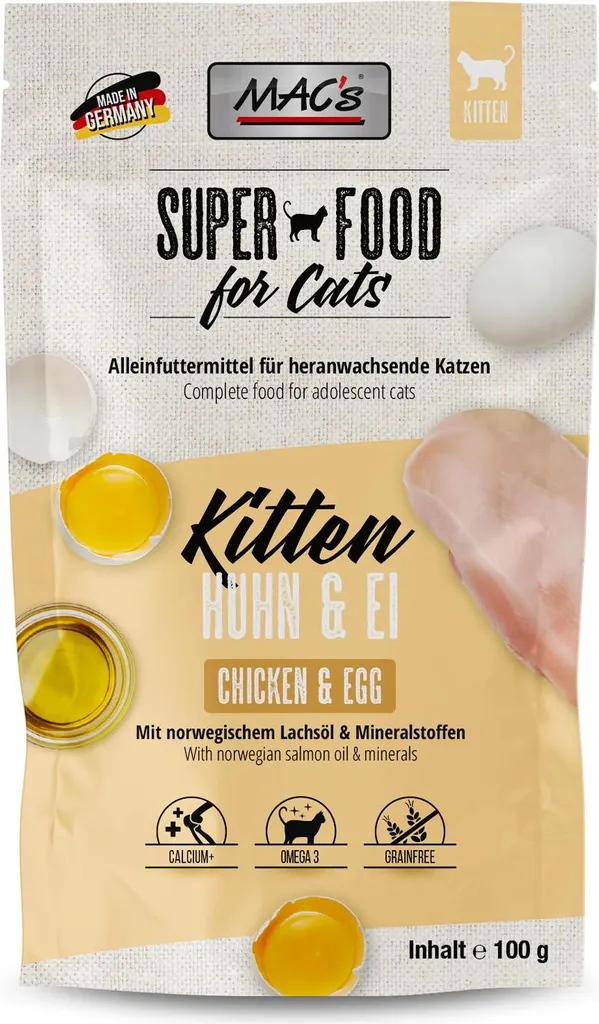 Sachet Fraîcheur Chaton Poulet et Œuf MAC's Cat 12x100g sans Céréales