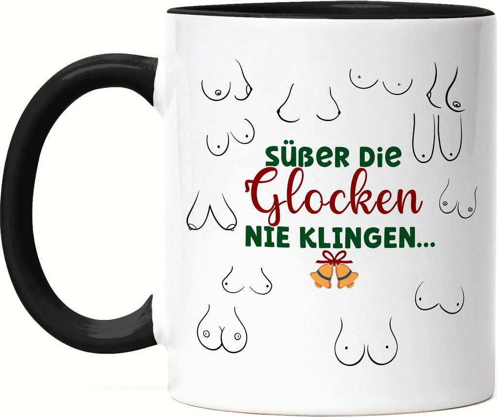 Süßer Die Glocken Nie Klingeln Tasse Schwarz Weihnachtssong Weihnachtslieder Merry Christmas Brüste Brust Weihnachten