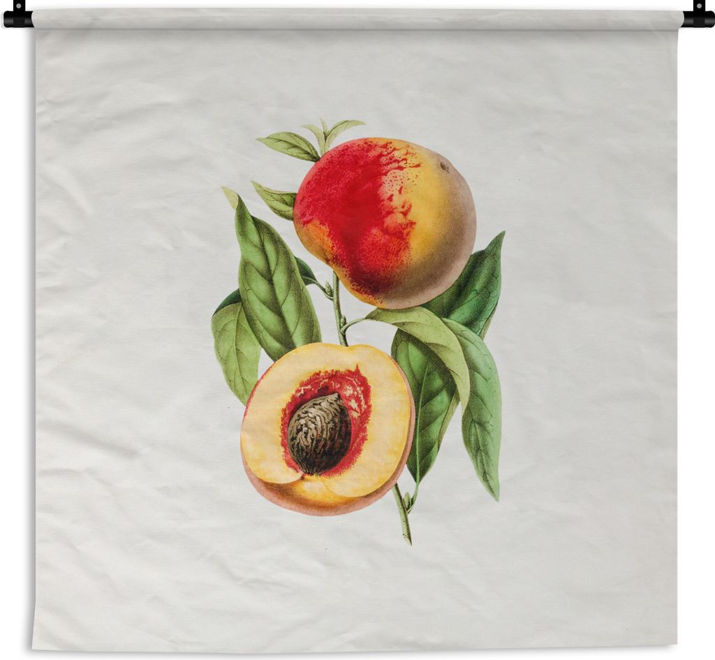 MuchoWow Wandteppich Wandbehang Pfirsich - Frucht - Blatt 120x120 cm Tapisserie Dekoration Wandtuch - Modern - Baumwollgewebe