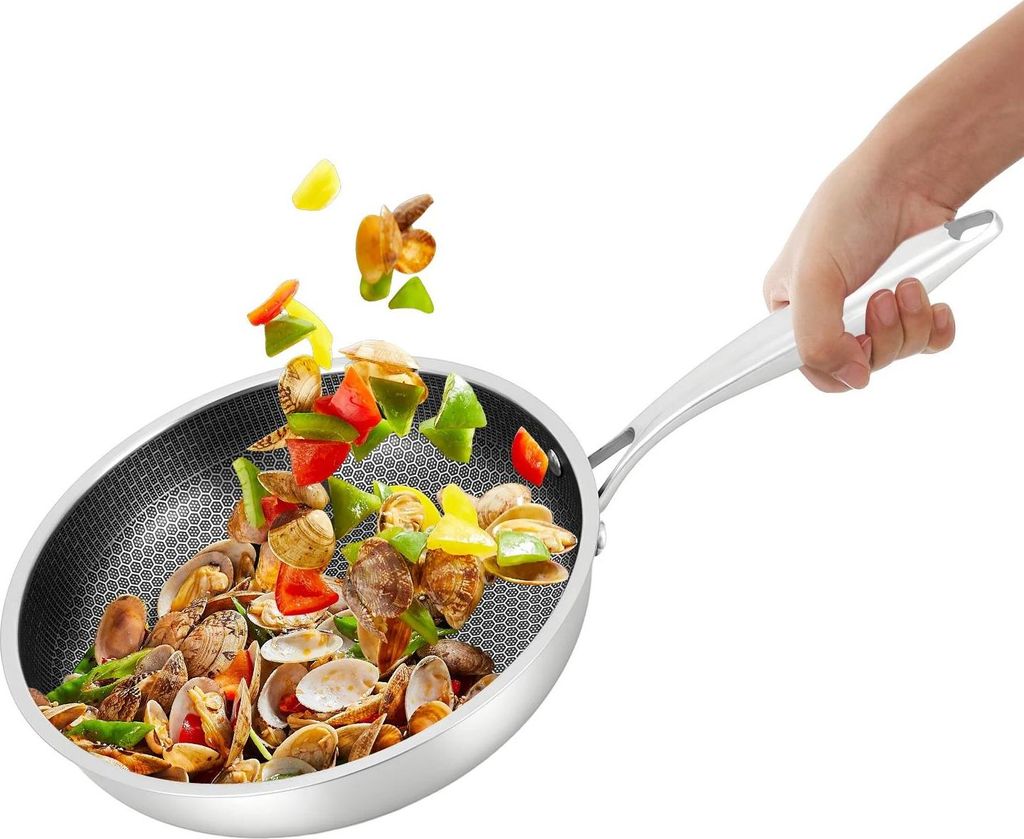 Bratpfanne - Waben-Antihaft - 410 Edelstahl - 28 cm - Kratzfest - Schwarz
