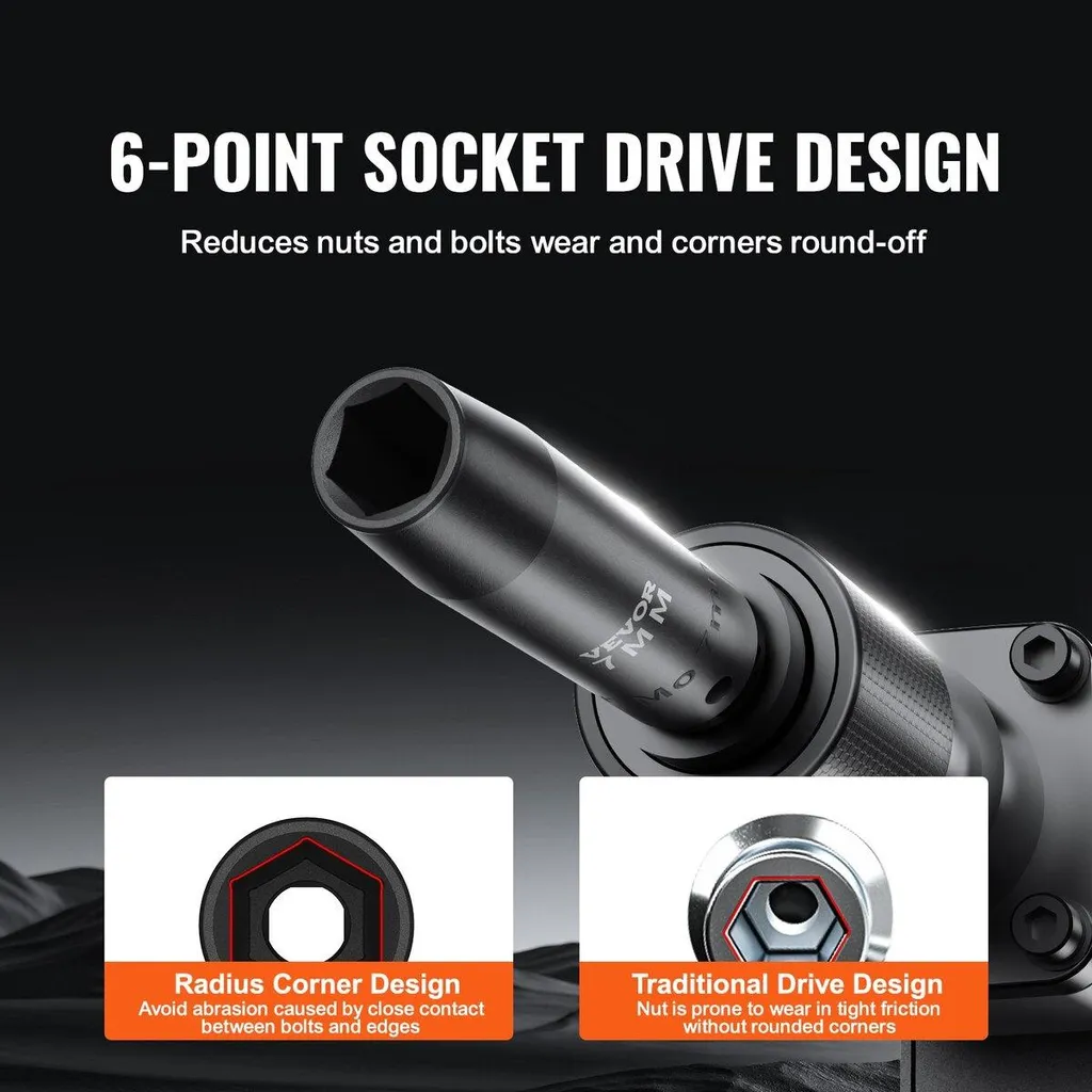 Set di bussole a impatto da 1/2", set di bussole da 33 pezzi SAE 3/8"-1" e metriche 10-24 mm, acciaio legato Cr-V a 6 punte per riparazioni auto, marcature delle dimensioni di facile lettura, struttura robusta, custodia inclusa - 4