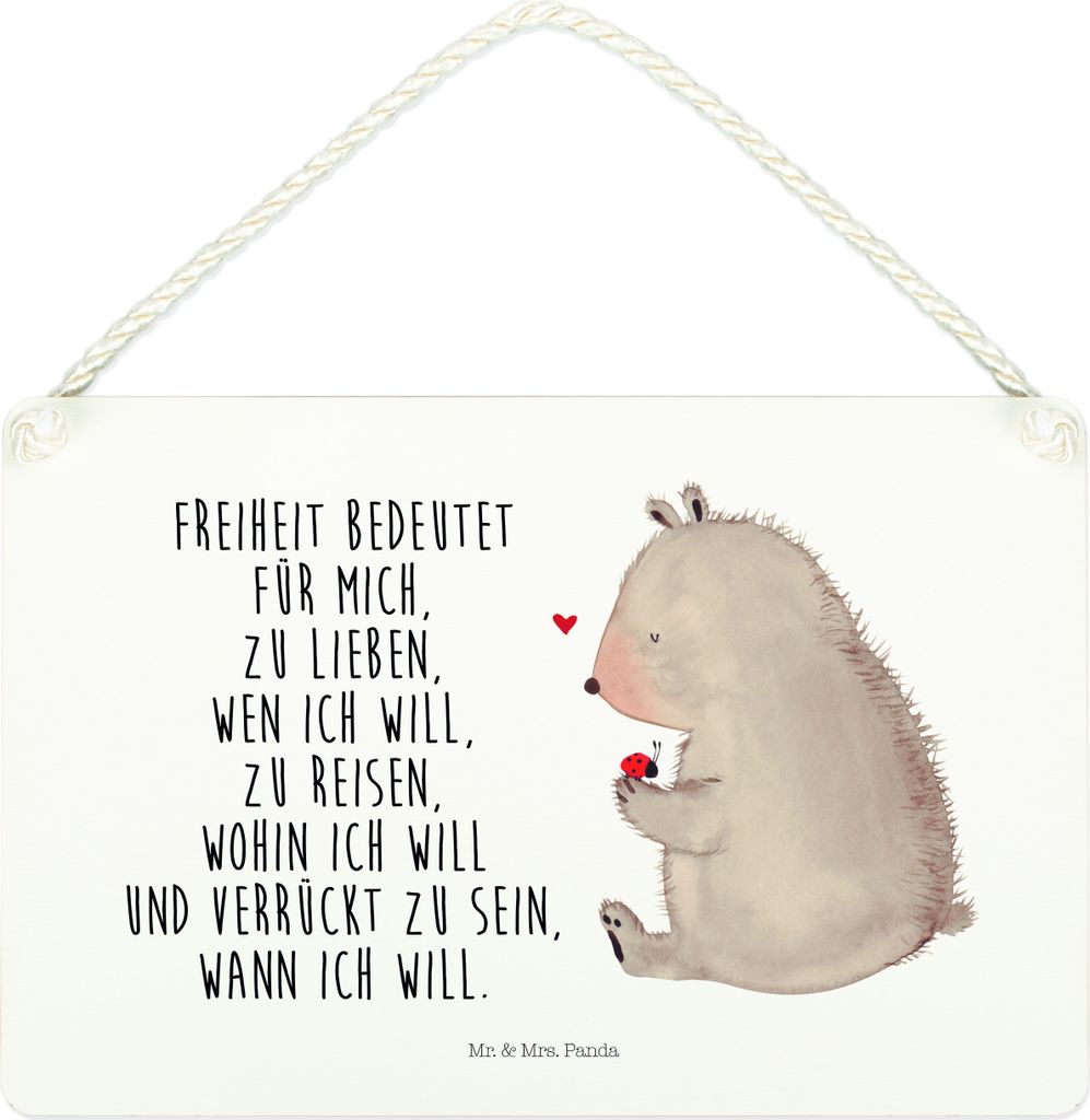 Mr. & Mrs. Panda Schild Bär Marienkäfer DIN A4 - Weiß - Geschenk, Deko Wandbild, holzbild, Motivation, Das Leben Ist schön, Liebe, Türschild, ...