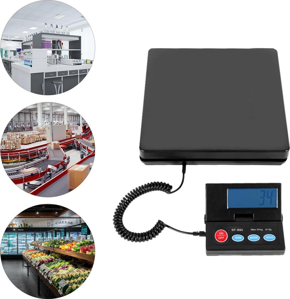 Paketwaage & Küchenwaage - Digitale Waage - Bis 50 kg Kapazität - LCD-Display - Zählfunktion - Hohe Präzision - Batterie nicht enthalten - Schwarz