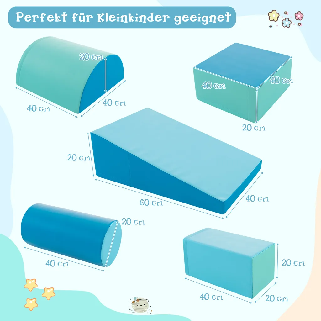 Cubes Géants en Mousse Souple et Durable - Lot de 5 Modules de Jeu Bleu - 3