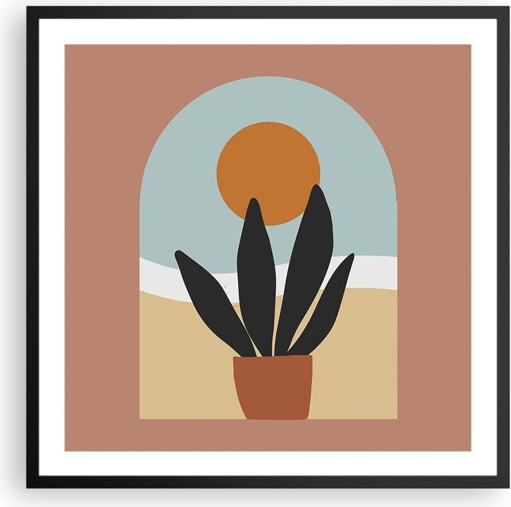 Gerahmtes Poster - Schwarzer Rahmen - Minimalistisch Fenster Blume - 60x60 cm - Wand Bild - Wanddeko - Wandbilder - Kunstposter - Wandposter - Bild...
