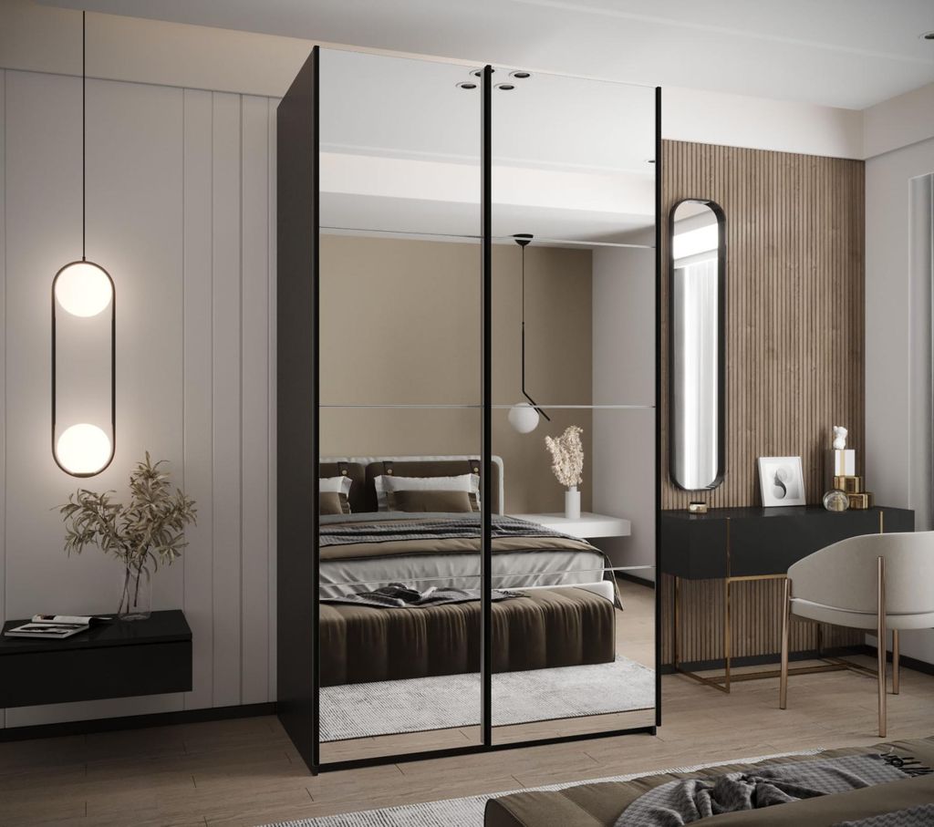 Zweitüriger Kleiderschrank SAMARA 2 - 140 cm, schwarz/weiß/schwarz