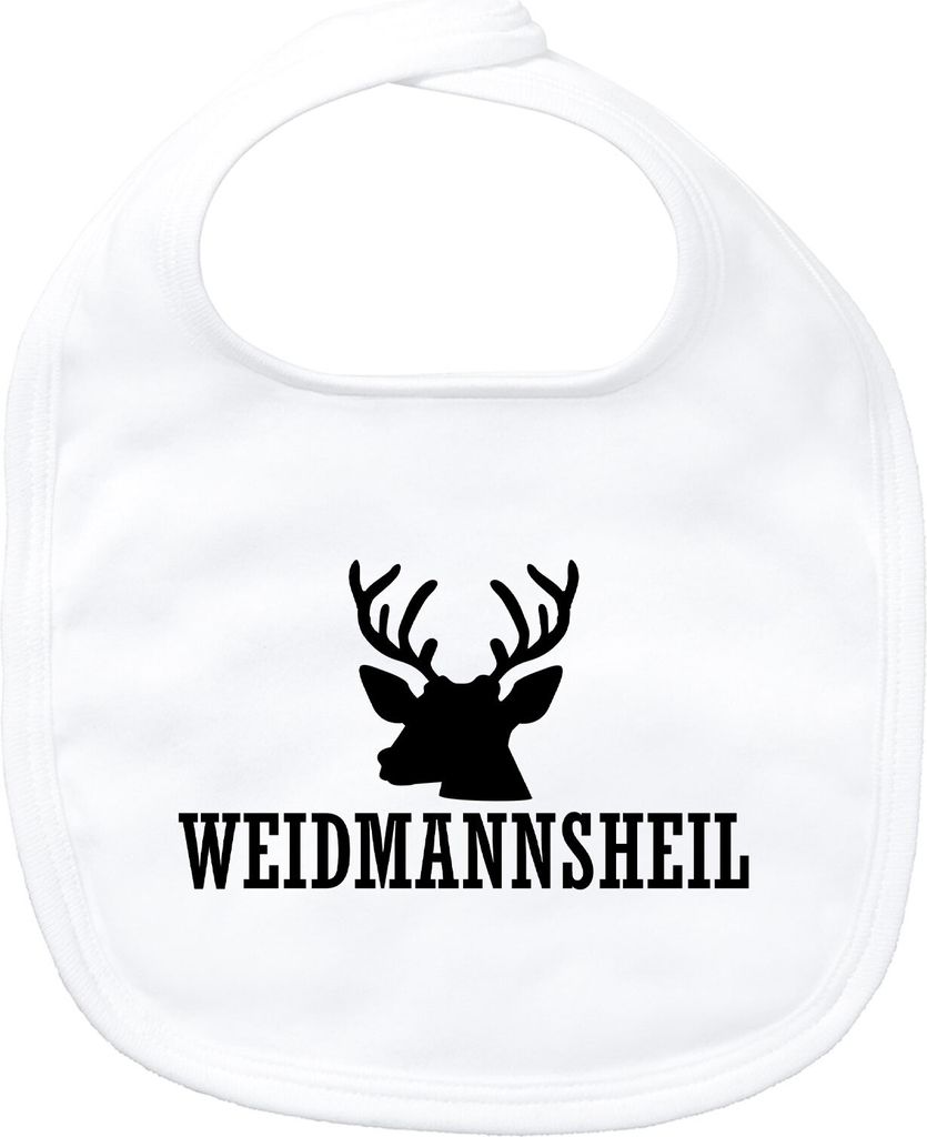Huuraa Baby Lätzchen Weidmannsheil Hirsch Jägergruß White Klettverschluss Baumwolle Latz Geschenkidee