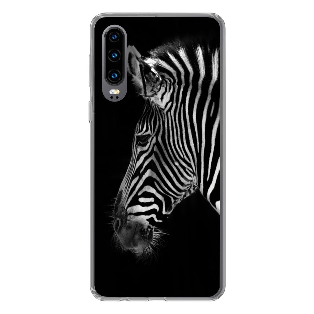 MuchoWow Handyhülle Schutzhülle Hülle für Huawei P30 Zebra - Wilde Tiere - Schwarz Silikon Softcase Handy Hülle - Kartenbesitzer