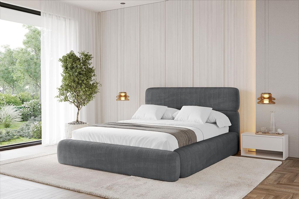 ALTDECOR Polsterbett mit Bettkasten - ENORA - 180x200 Dunkelgrau - Bett mit Matratze H3/H4, Kopfteil, Boxbett, Doppelbett mit Stauraum