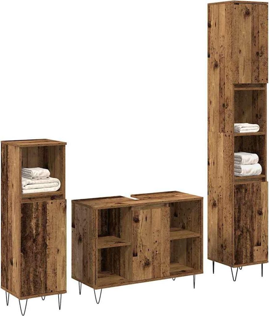 vidaXL Badezimmermöbel-Set mit Regal 3 pcs Altholz Holzwerkstoff