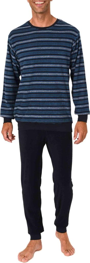 Normann Herren Frottee Schlafanzug langarm Pyjama mit Bündchen - auch in Übergrößen ; blau , 50