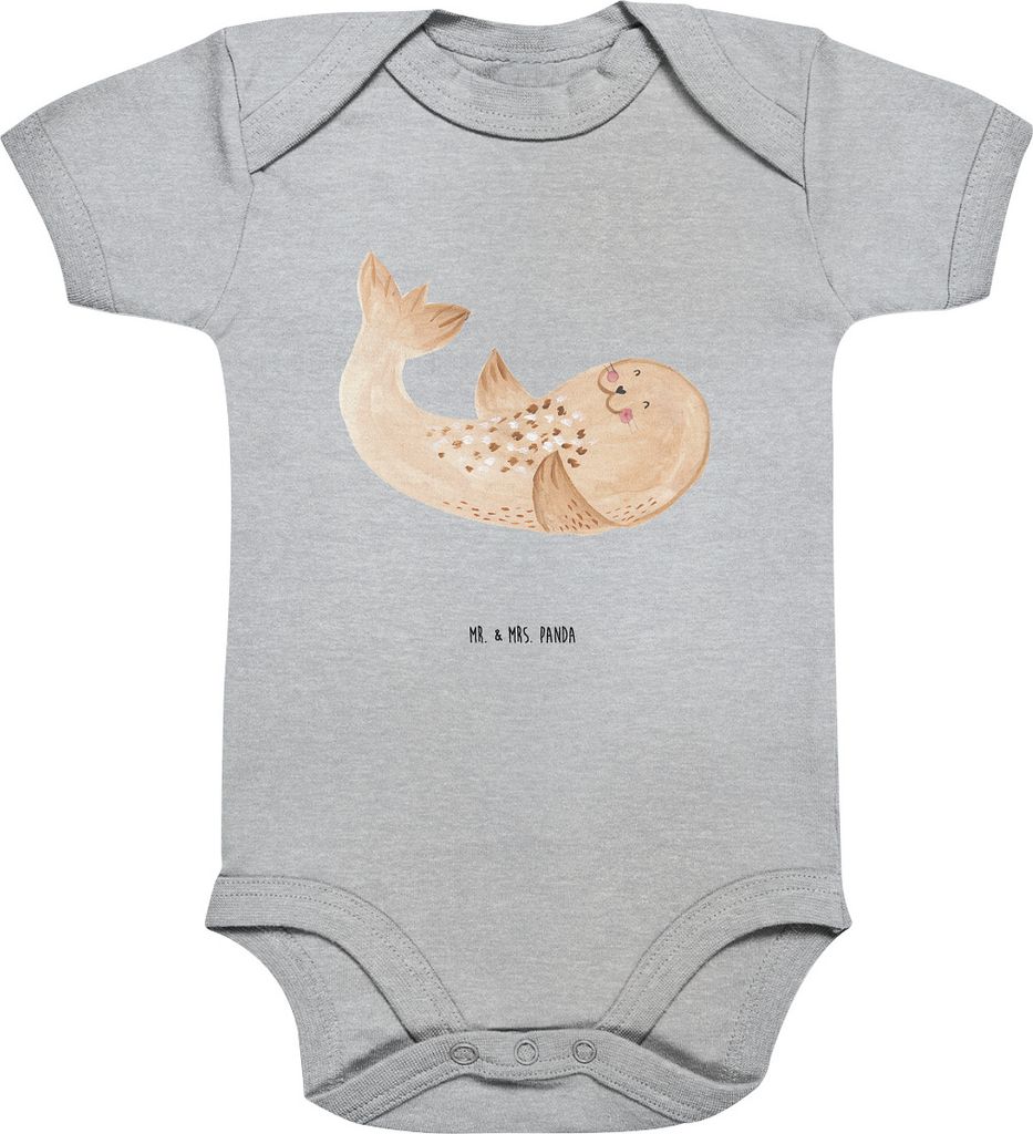 Mr. & Mrs. Panda Strampler Baby Robbe Liegen 12. - 18. Monat - Heather Grey - Geschenk, babykleidung body, Seehund, Nordsee, Lustige Sprüche, Stra...