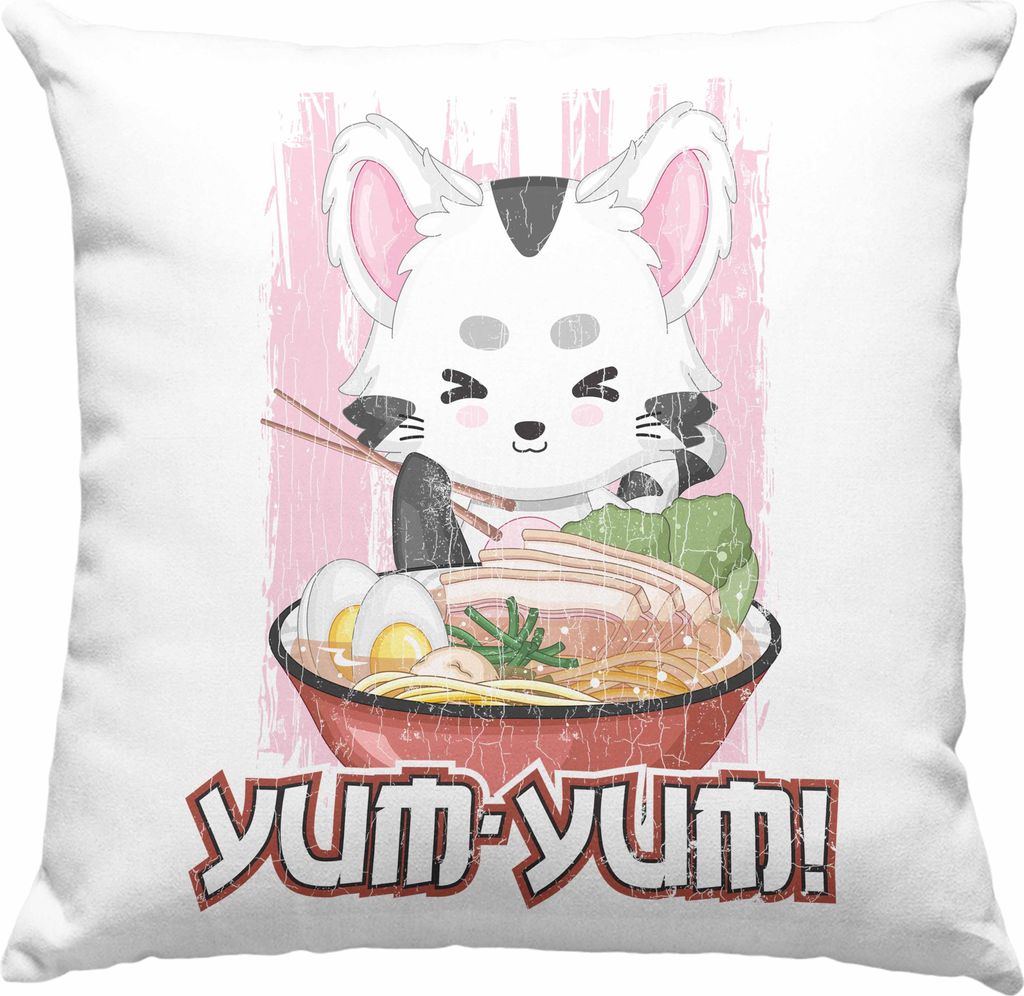 Trendation - Anime Deko-Kissen mit Füllung 40x40 Geschenk Spruch Deko-Kissen mit Füllung 40x40 Geschenke Deko Anme Fan Yum Yum (Grün)