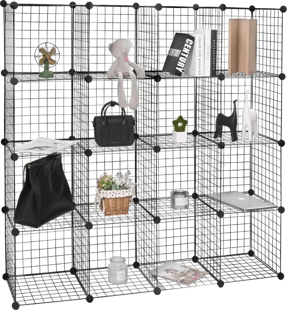Meuble de rangement à casiers modulables en métal noir 16 compartiments - 2
