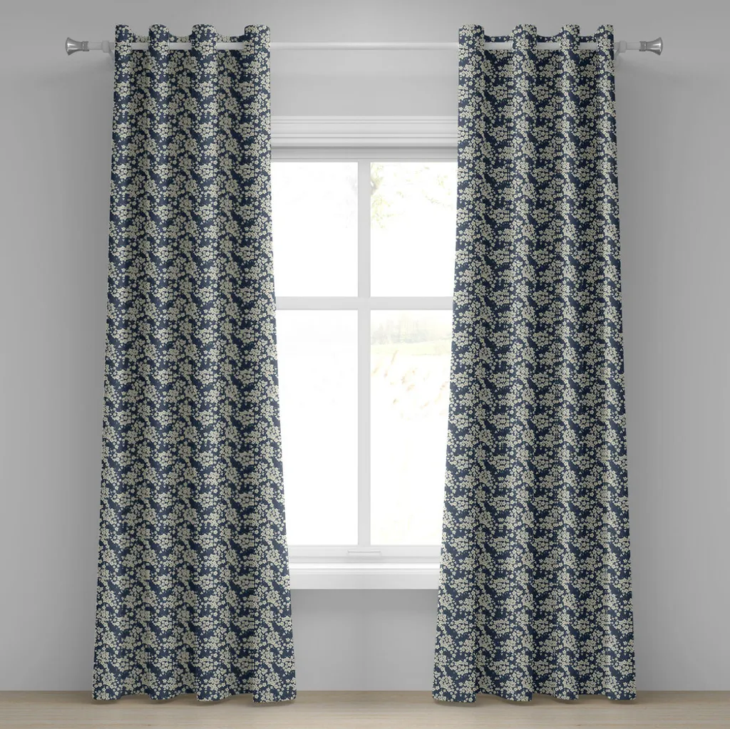 ABAKUHAUS Tenda Floreale Blu Notte Avorio 280x245cm - Arredo Elegante
