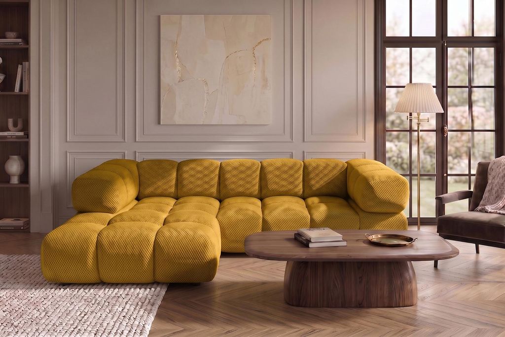 Kaiser Möbel Ecksofa L-Form, strukturierter Premiumstoff Sonic, Senffarbe, Links, Averro