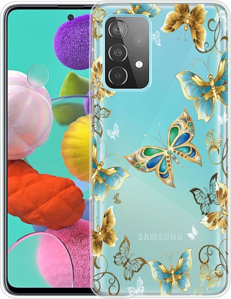 Handyhülle für Samsung Dünn Schutzcase Cover Bumper Schale Transparent, Farbe:Schmetterlinge Gold, Modell wählen:Samsung Galaxy A52 5G