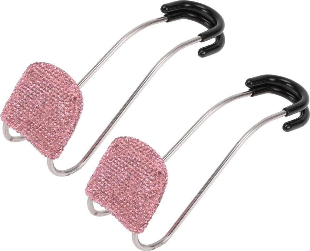 2 Stück für Geldbörsen und Taschen, Regenschirm usw. Auto Kopfstützenhaken Robuste Auto Rücksitz Organizer Haken Pink Strasssteine 15,6 cm x 4...