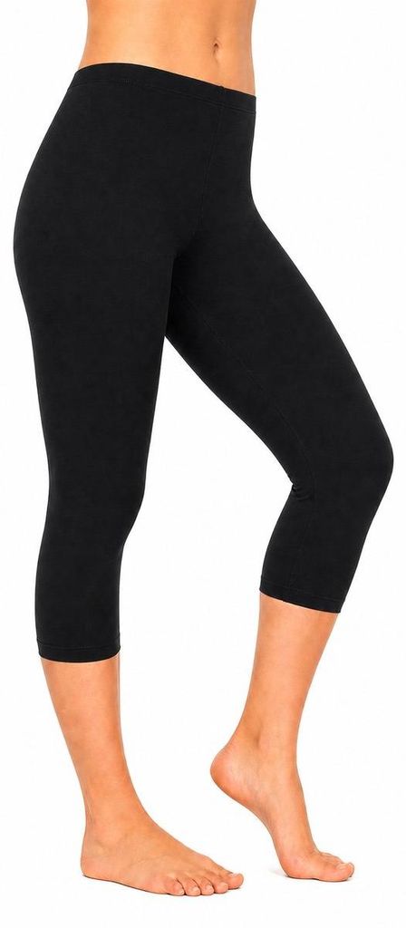 Hochwertige Dreiviertel Leggings für Damen, 3-Viertel Leggings, Schwarz - XXL