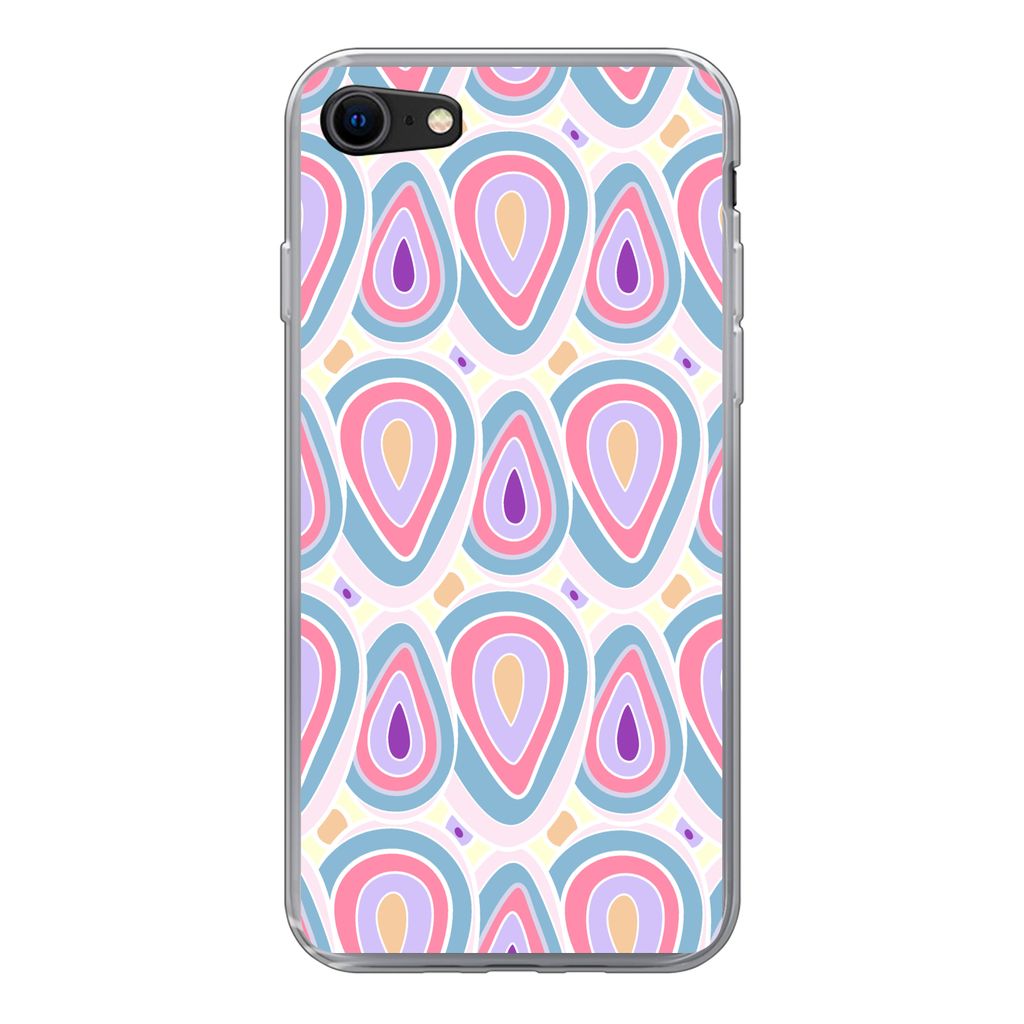 MuchoWow Handyhülle Schutzhülle Hülle für iPhone SE 2022 Muster - Achat - Retro - Lila Silikon Softcase Handy Hülle - Schutzhülle