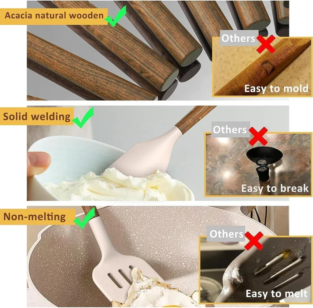 Set Mestoli Cucina Design Silicone Khaki 8pz - Stile e Funzionalità - 6